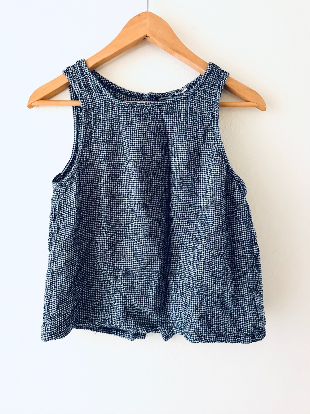 Linen Blend Micro Gingham Summer Sleeveless Tank Top